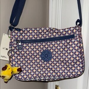 Kipling Crossbody Bag in Blue and Red with Geometric Design